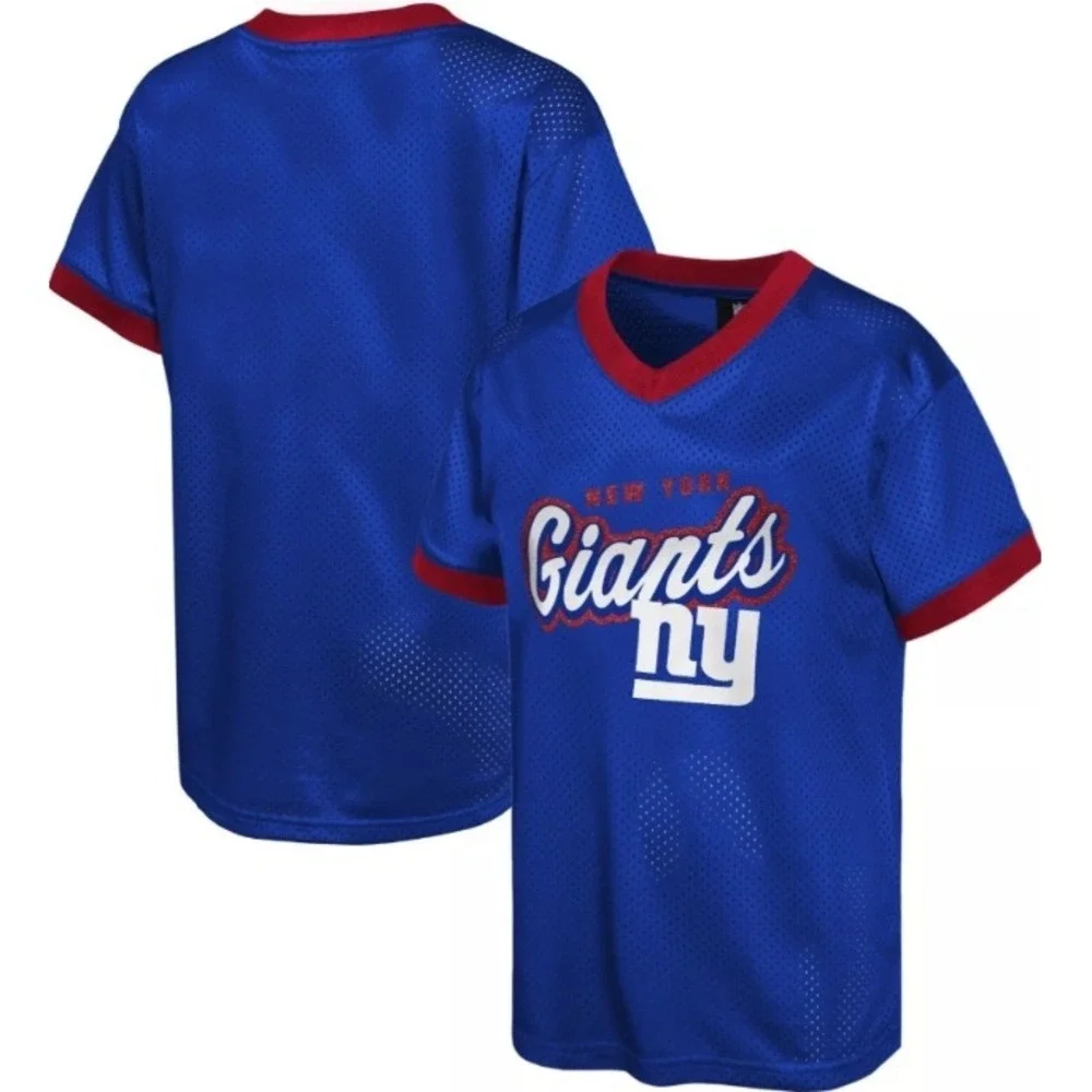 NFL Team Apparel New York Giants Jersey V-Neck Short Sleeve Girls Large NWT - Picture 1 of 10